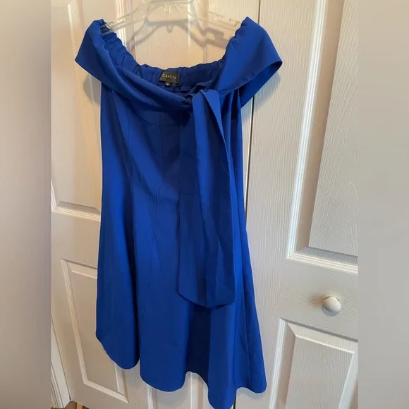 Blue Dress by Gracia size M Medium on or off shoulder with tie stretchy swing - Picture 6 of 11